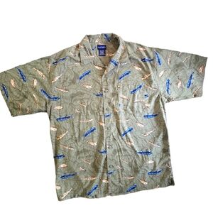 Vintage 90's Puritan Mens Short Sleeve Button Down Fishing Lure Print Shirt L